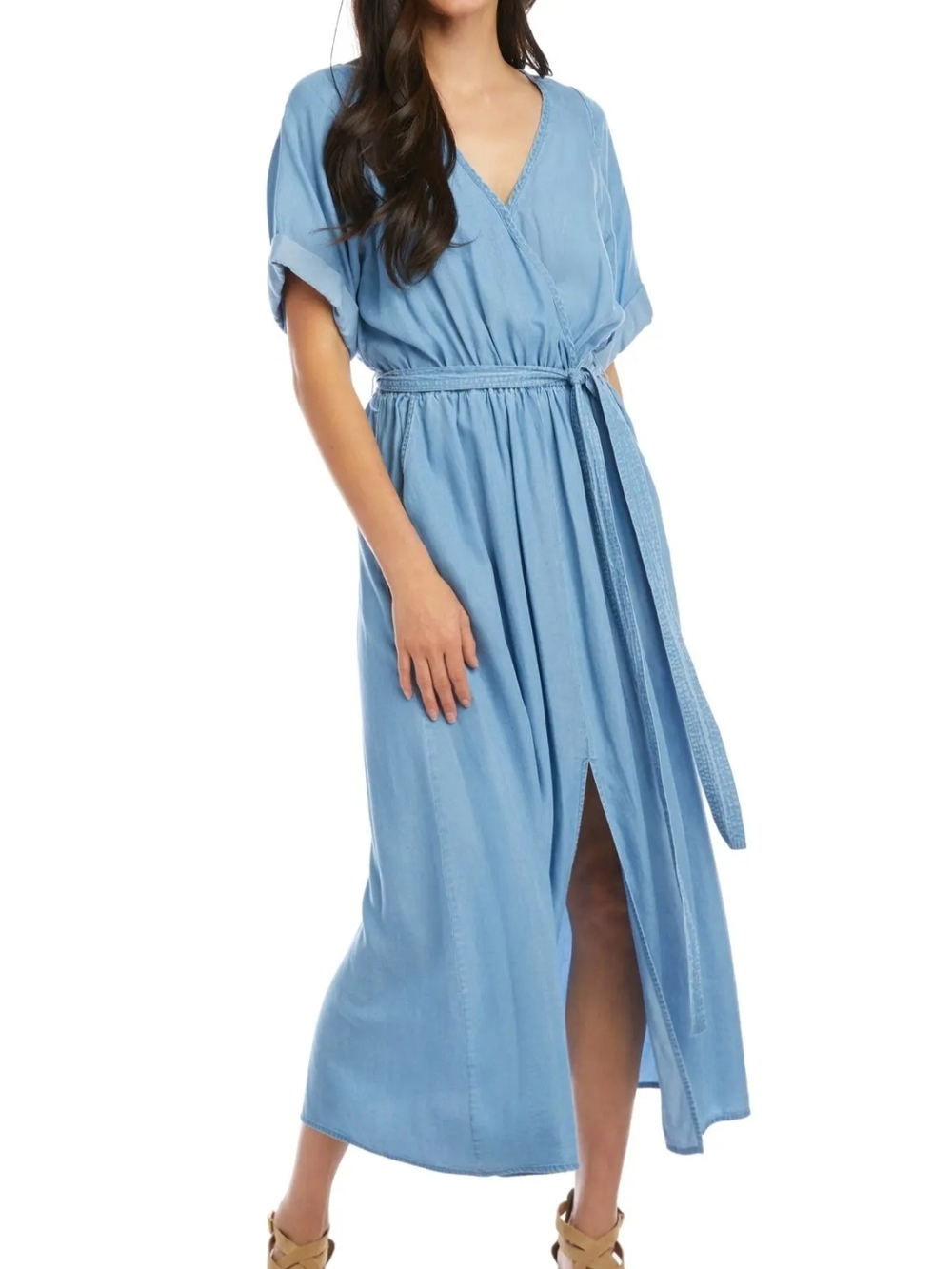 Karen Kane Light Blue V-Neck Wrap Maxi Dress with Tie Waist